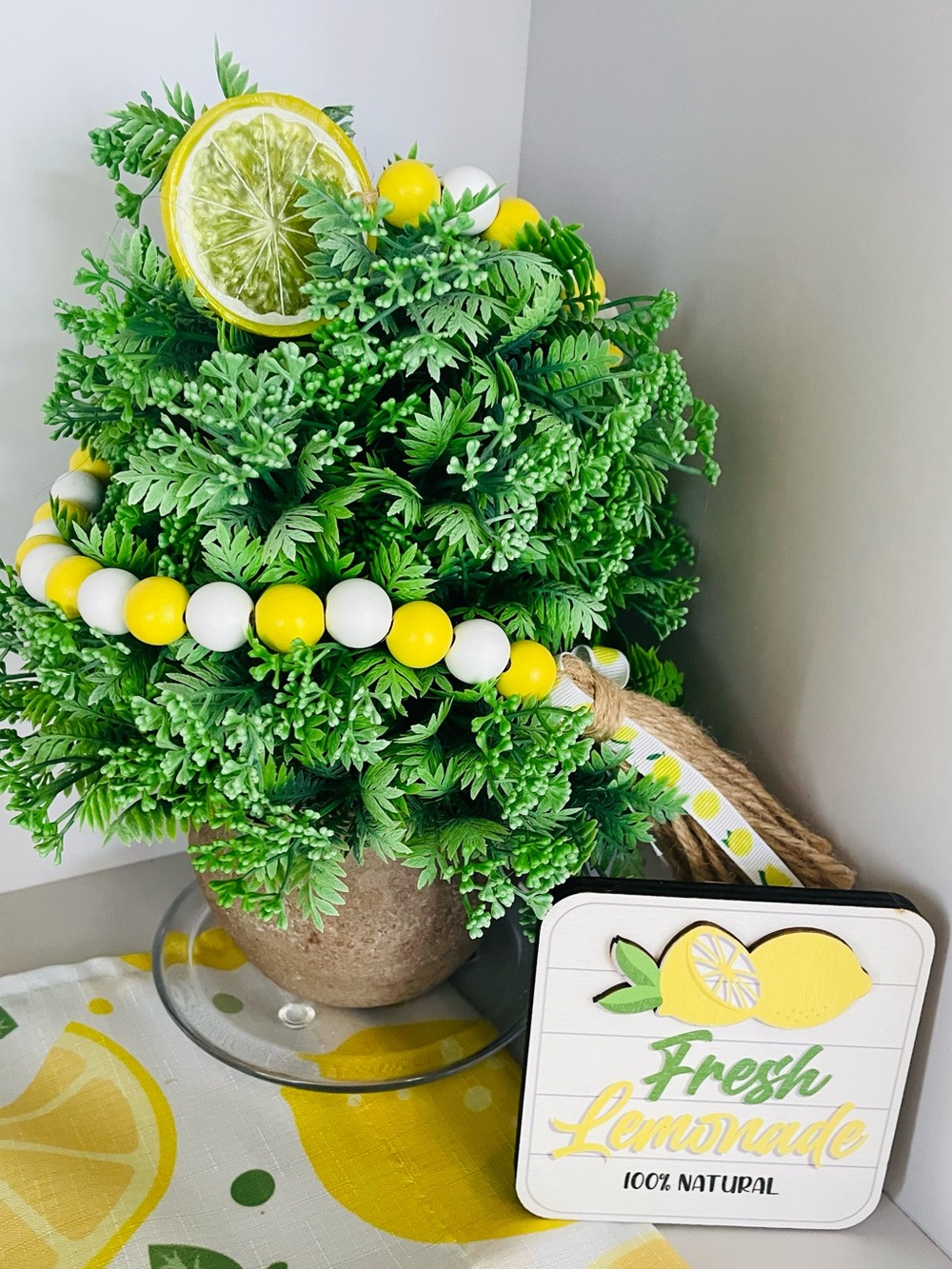 Fresh Lemonade Decorative Topiary with Beaded Garland - Yellow & Green
